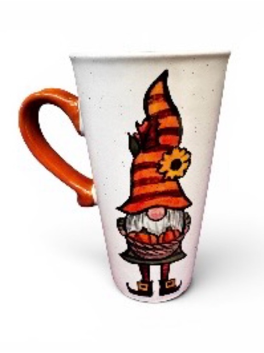 Sheffield Home White Ceramic Mug with Orange Handle and Gnome Design